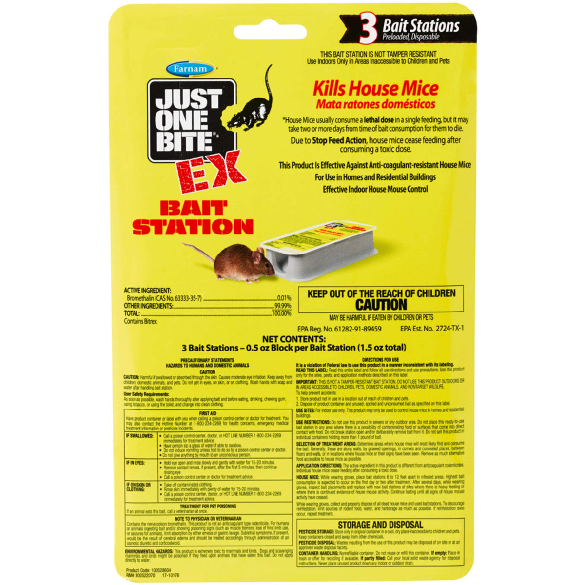 Farnam Just One Bite EX bait station, front view, discreet indoor placement for mice control.