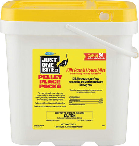 Farnam Just One Bite II pellet packs provide effective rodent control in homes and outbuildings.