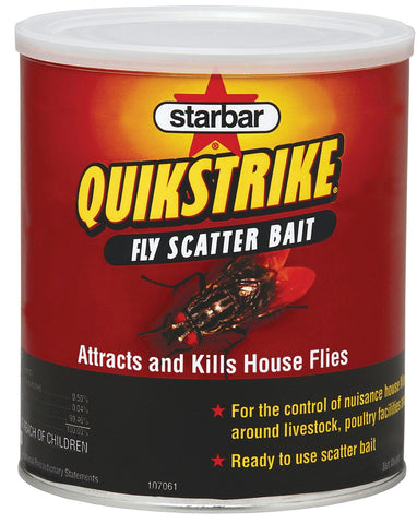 Farnam QuikStrike fly scatter bait in a 5 lb bag for fast nuisance fly control around livestock.