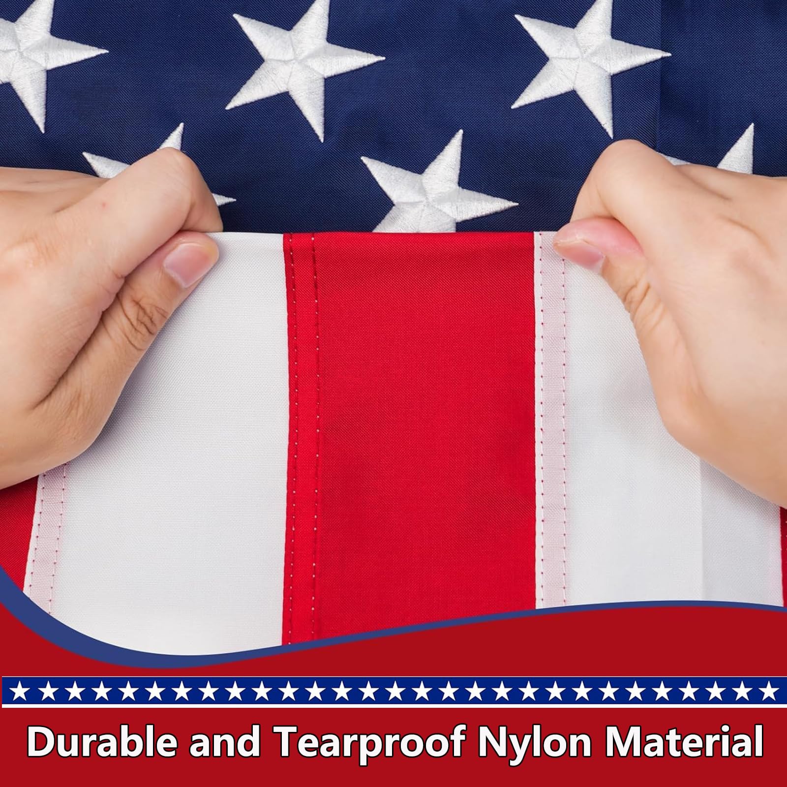 FARQIO leather-tab detail showcases secure mounting for reliable flag display
