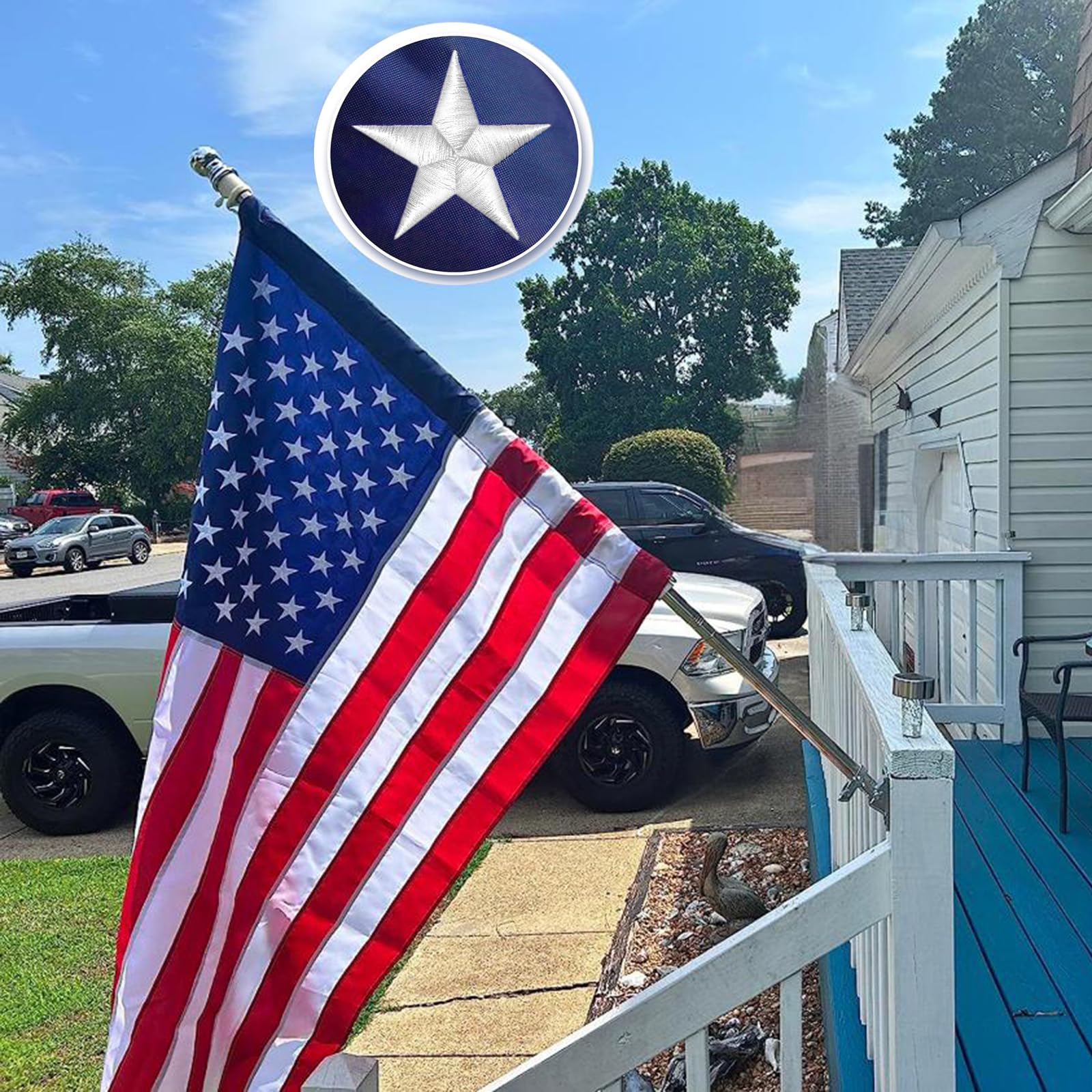 Farqio sleeved US flag 2.5x4 with embroidered stars for outdoor display.