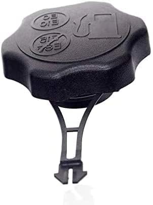 FarShiller 594061 fuel tank cap on B&S mower with secure tether for easy removal.