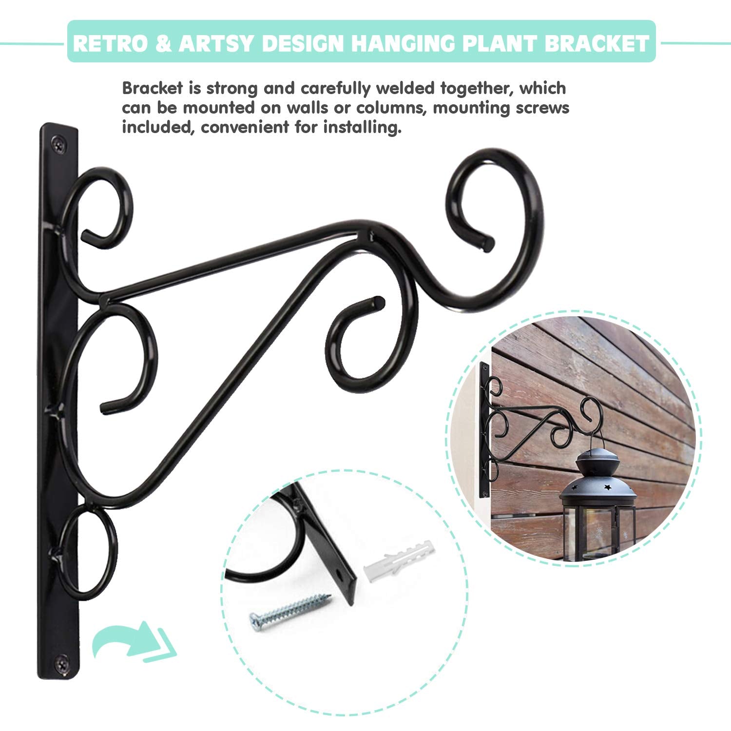 Fashion&cool iron wall bracket with retro artsy design enhances planters and garden accents.
