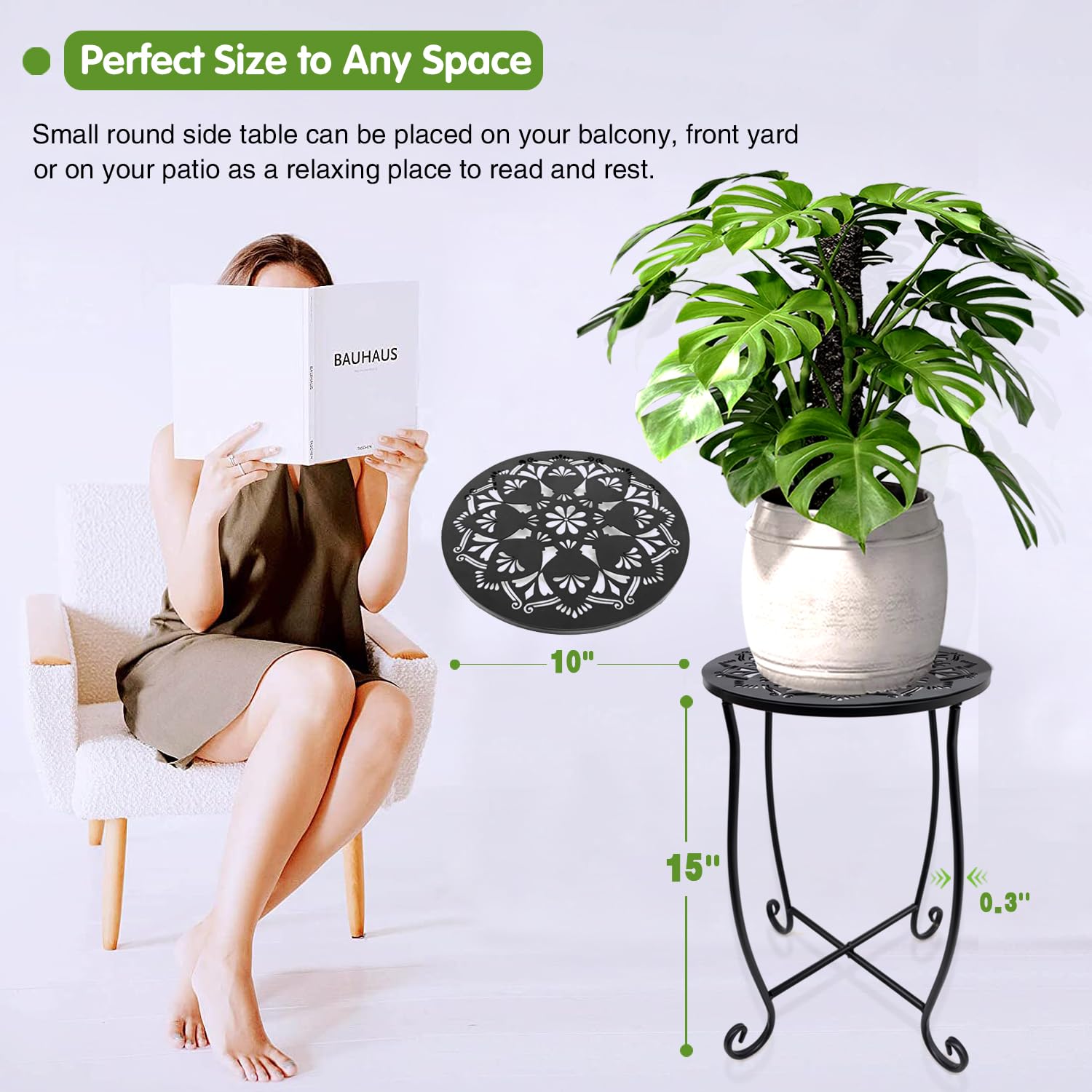 Fashion&cool metal round patio side table, sturdy frame for garden or porch.