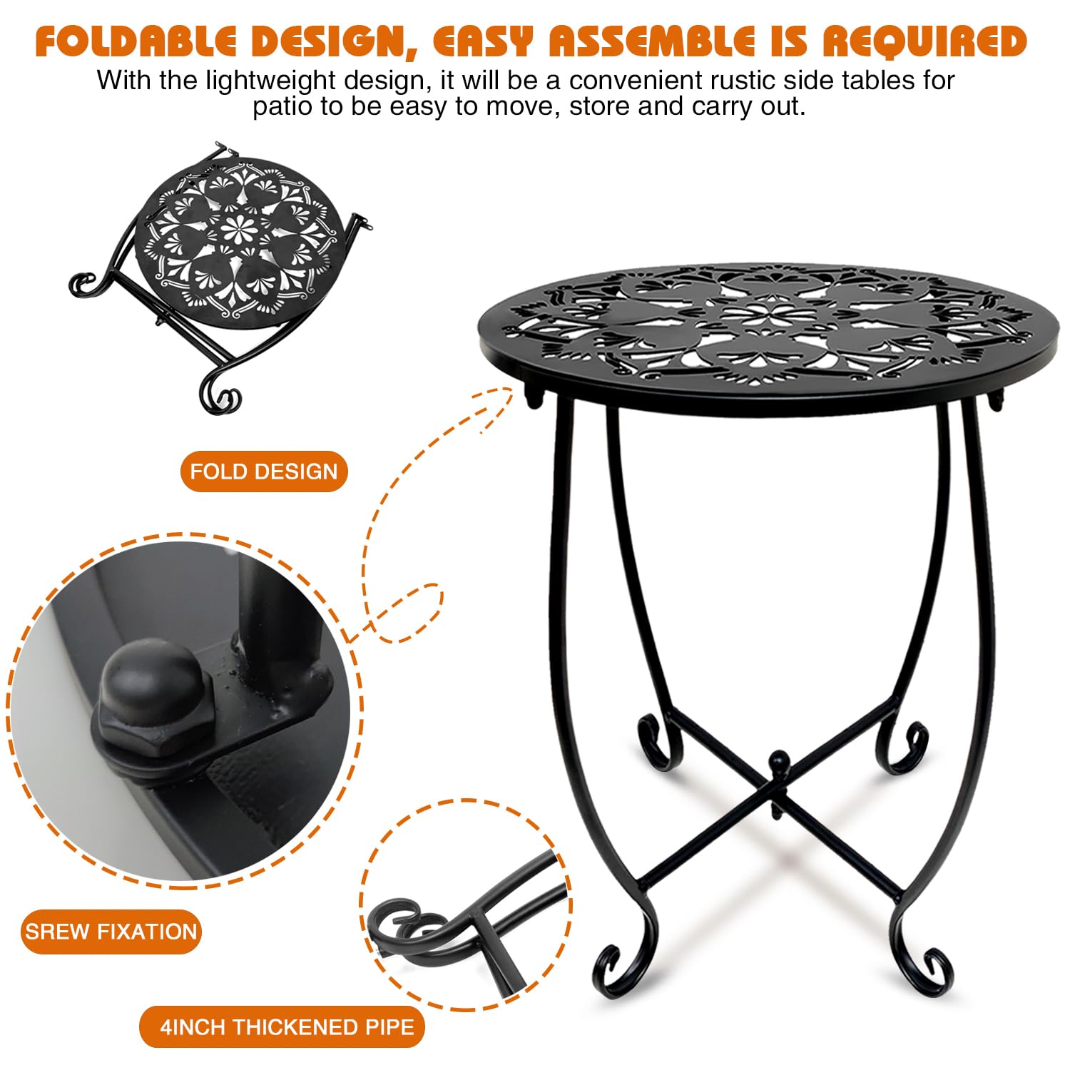 Fashion&cool outdoor end table featuring rust-proof coating for porch use