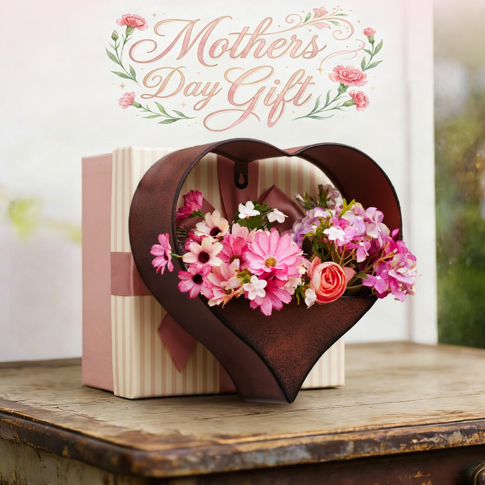 Fashionoda cooper galvanized heart planter showcases a rustic finish for wall display