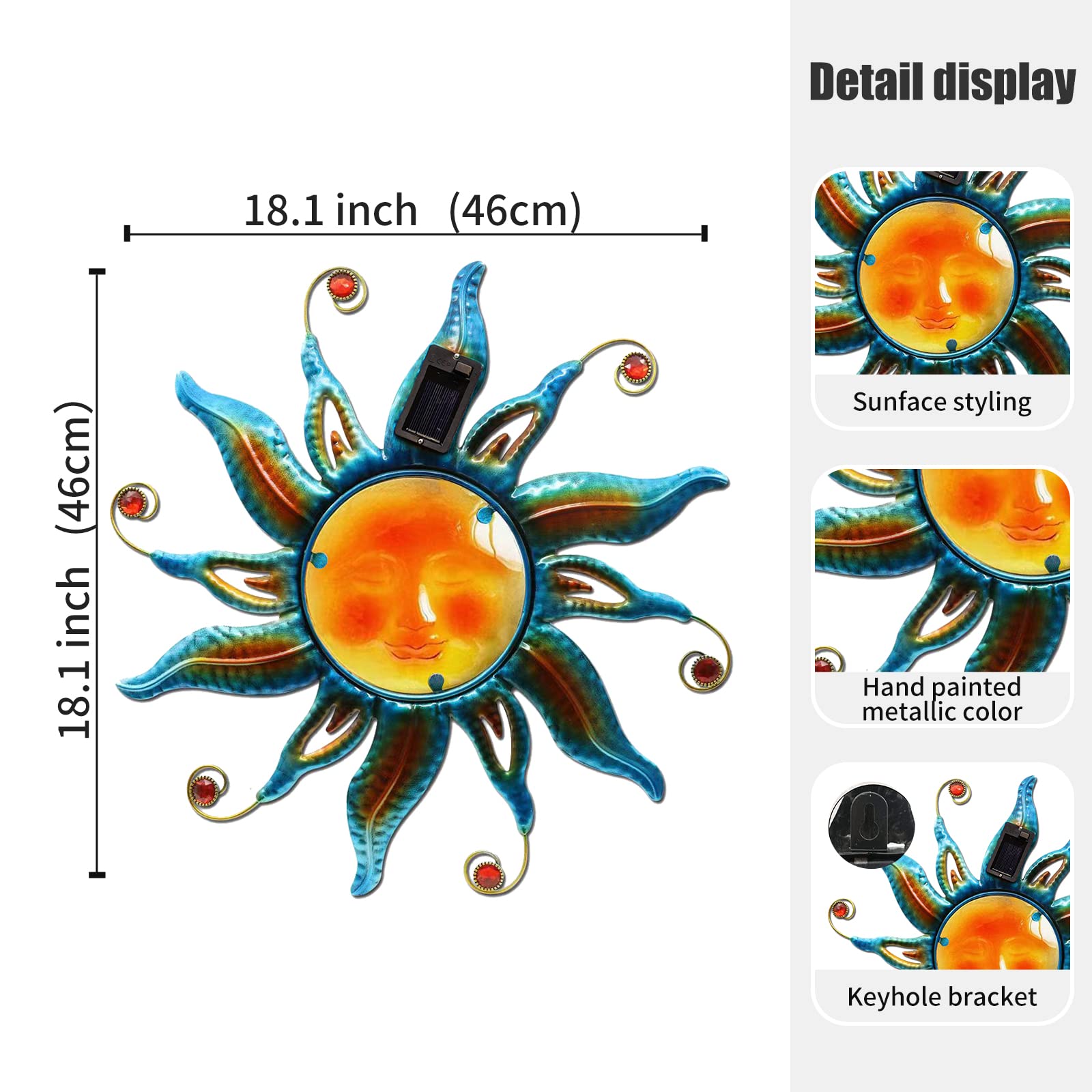 Fashionoda outdoor-ready metal sun sculpture with blue finish for patios.