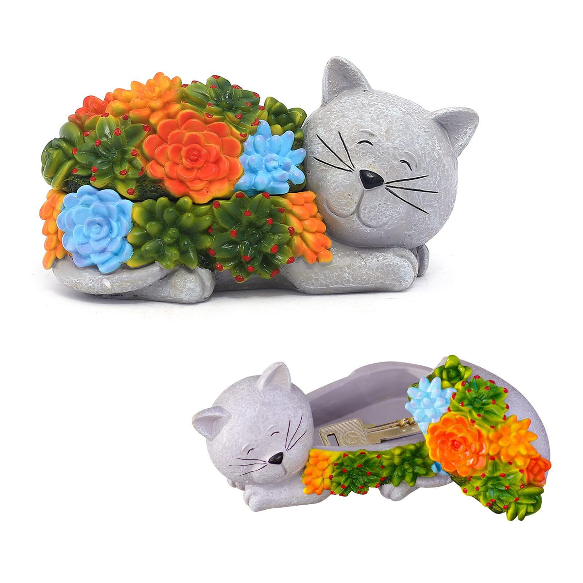 Fashionoda Outdoor Cat Key Hider Statue at entrance for discreet key storage.