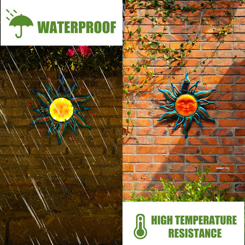 Fashionoda outdoor solar wall art charges by day and glows after sunset.