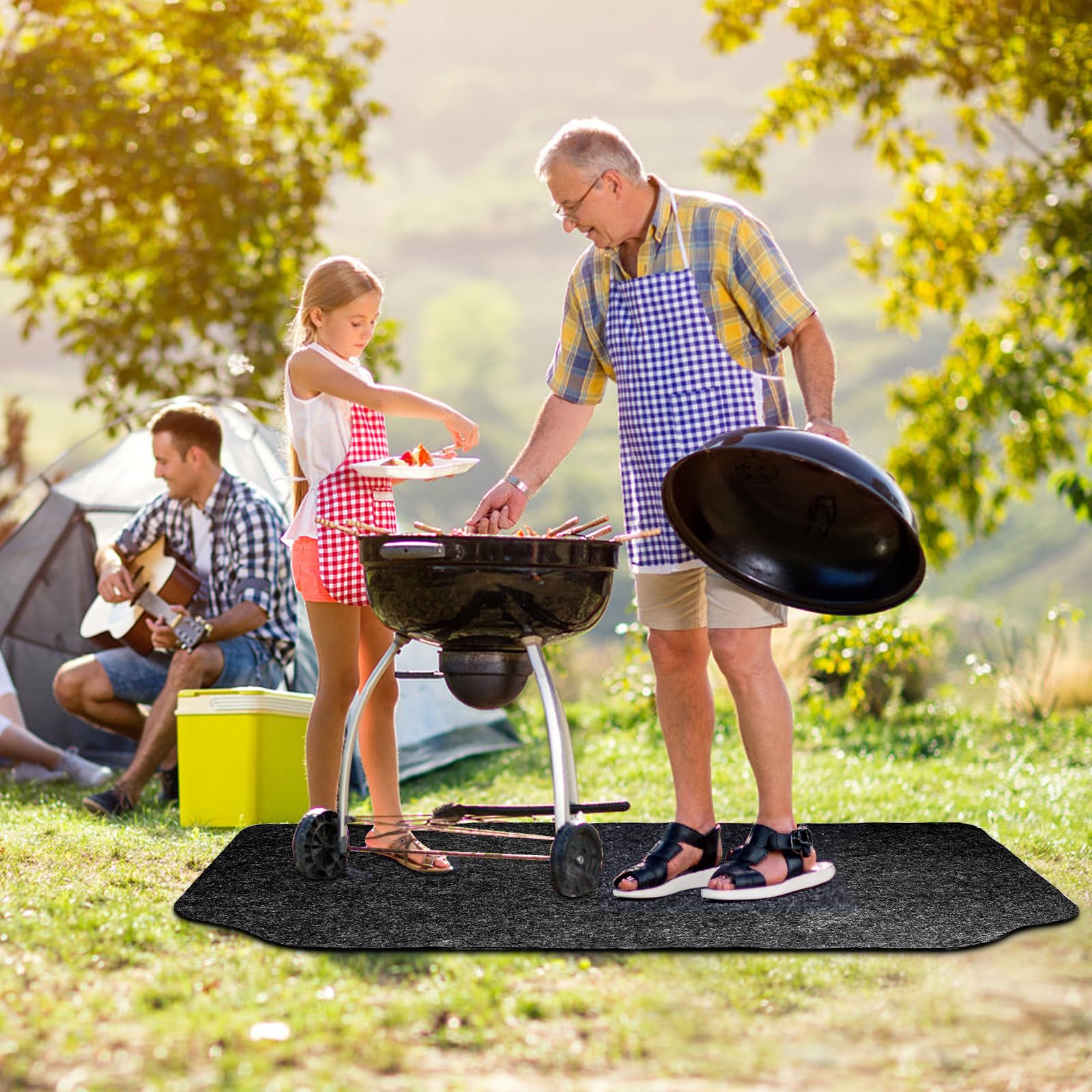 Fasmov charcoal-color deck mat complements any outdoor area.