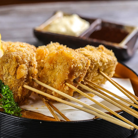 Fasmov bamboo skewers with sharpened edge for quick food loading.