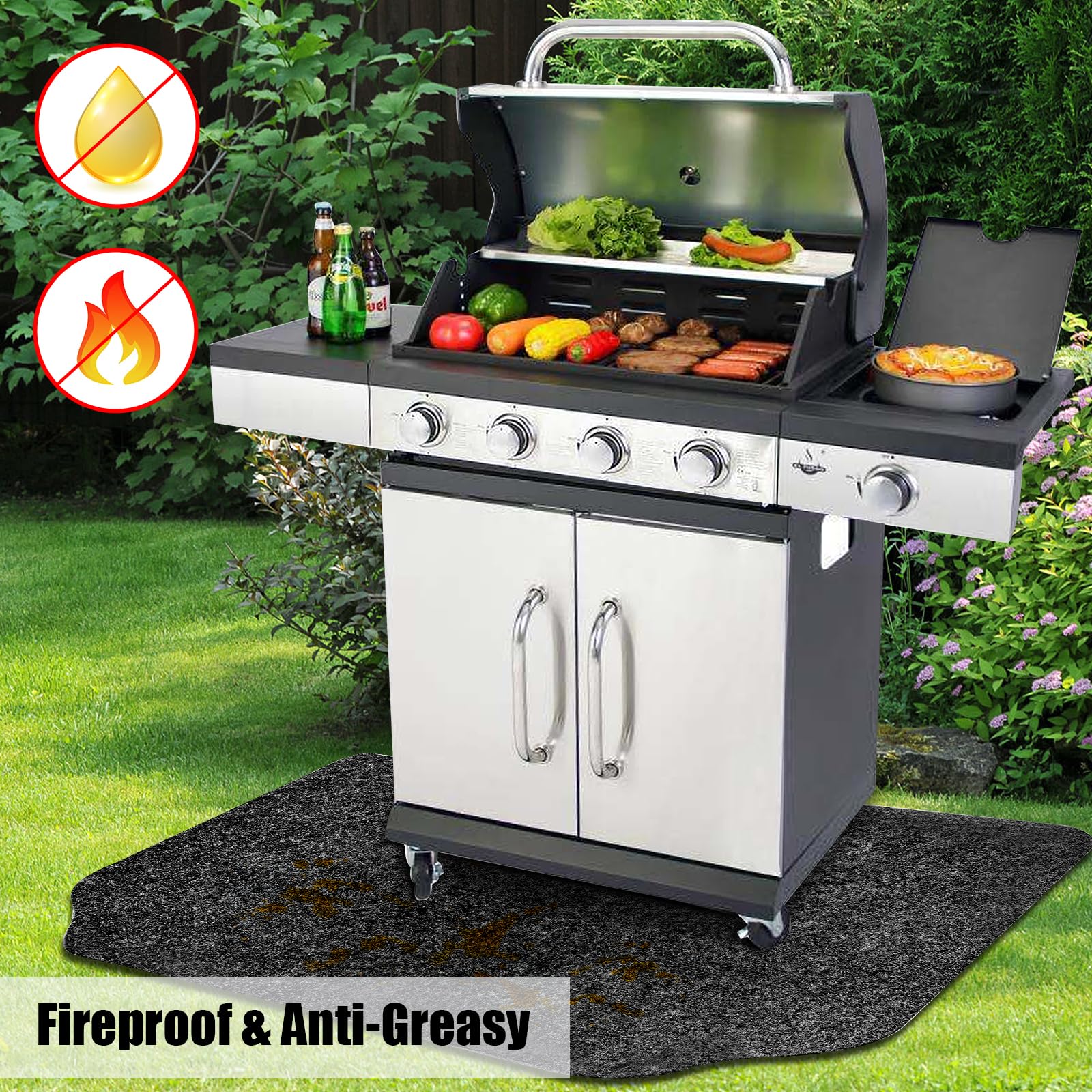 Fasmov easy-clean BBQ mat ready to hose off after use.