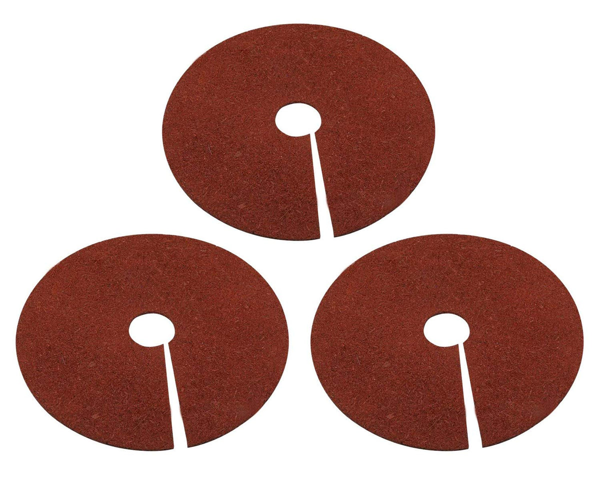 Fasmov rubber mulch ring 24-inch surrounds a tree for weed suppression and root access.