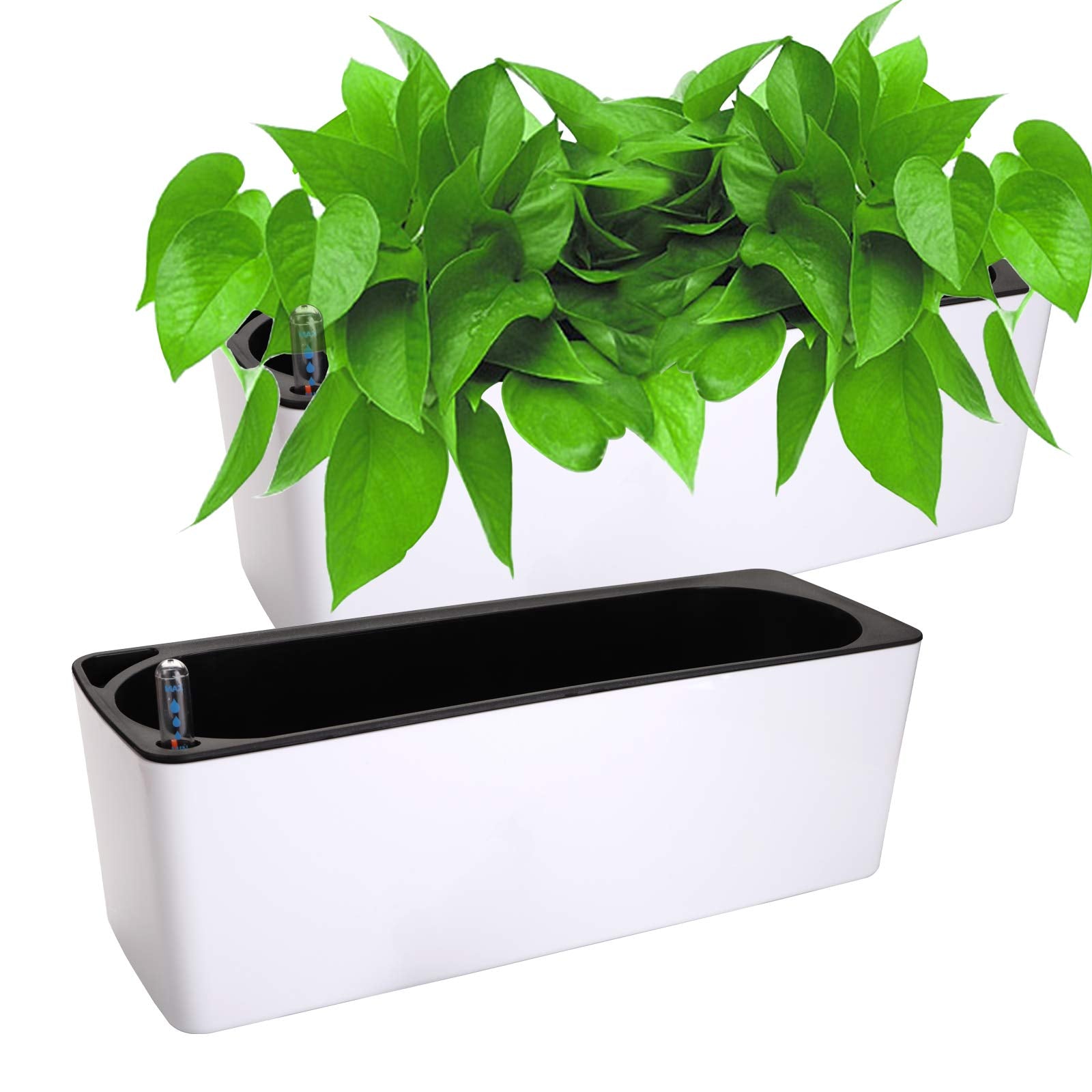 Fasmov two-pack rectangle self-watering planter with water level indicator for easy care