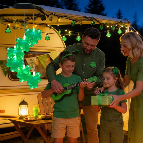 fasohere green shamrock lights wind chime enhances garden or porch ambiance at dusk