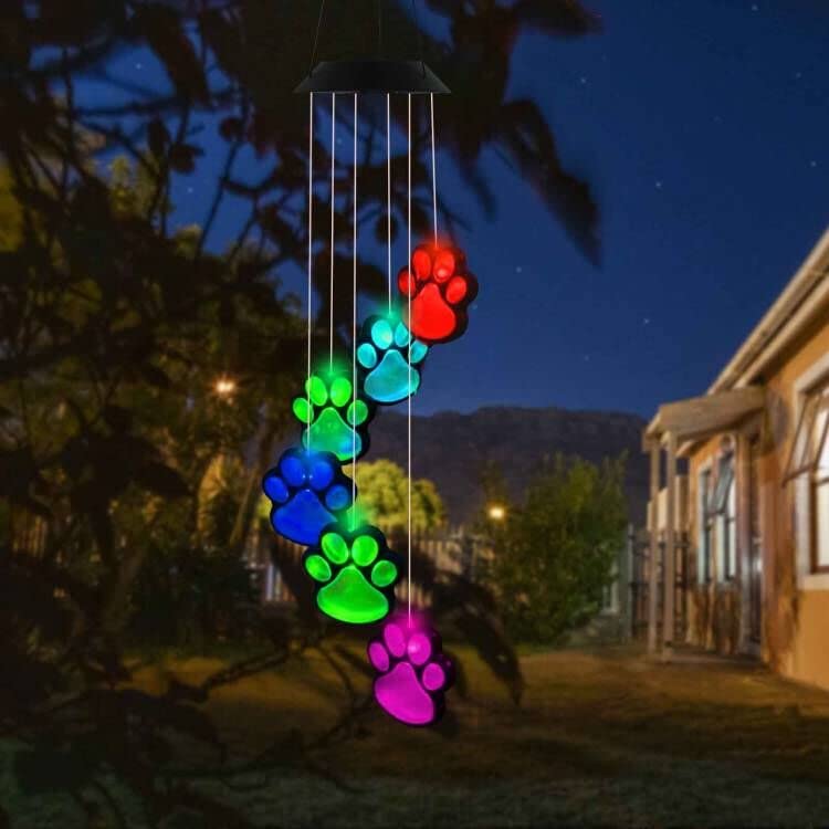 fasohere paw print solar wind chimes glow at night for garden ambiance