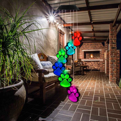 fasohere paw print wind chimes hanging on patio for pet lover decor