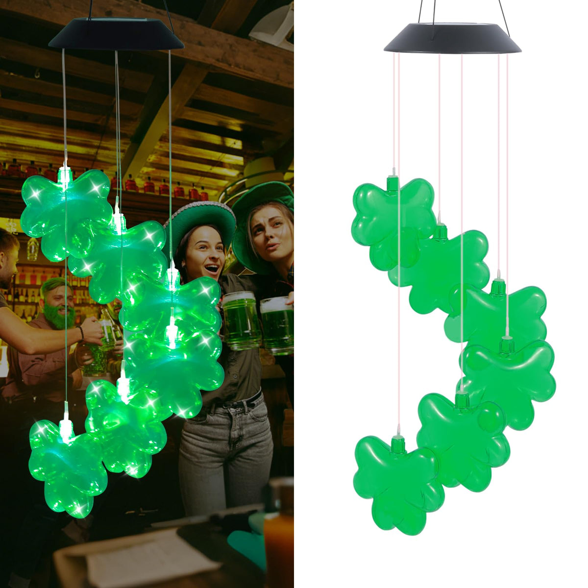 fasohere st patricks day solar shamrock wind chime with glowing lights for festive outdoor decor