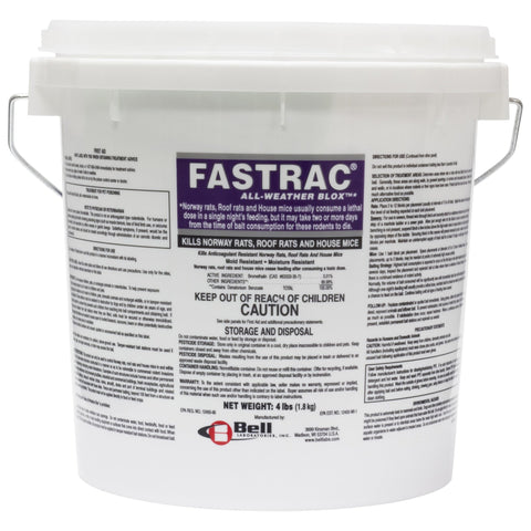 Fastrac Blox bait blocks in purple 4 lb pail for rapid rodent control.