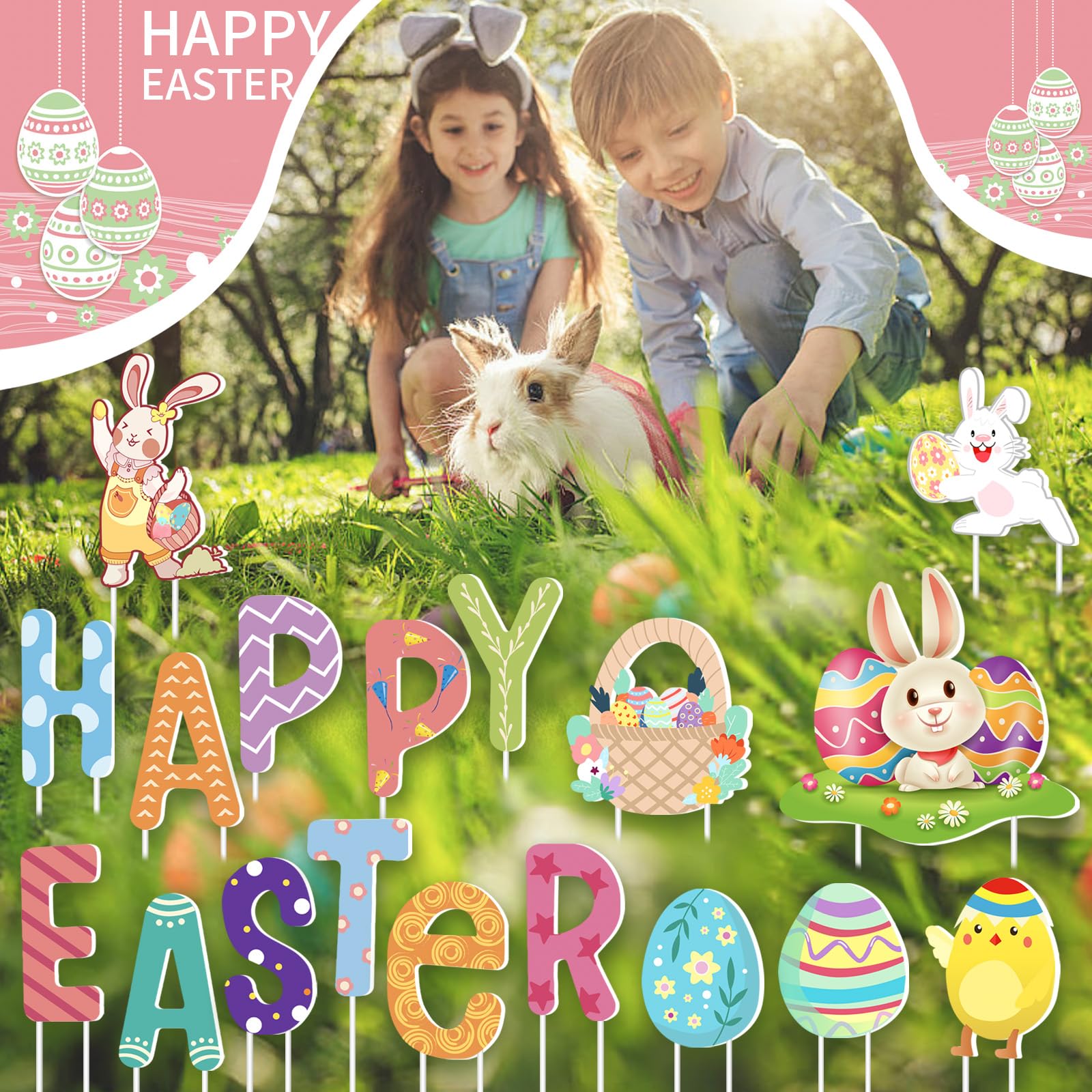 FathiSooc bunny design yard sign highlights playful Easter vibes in your garden.