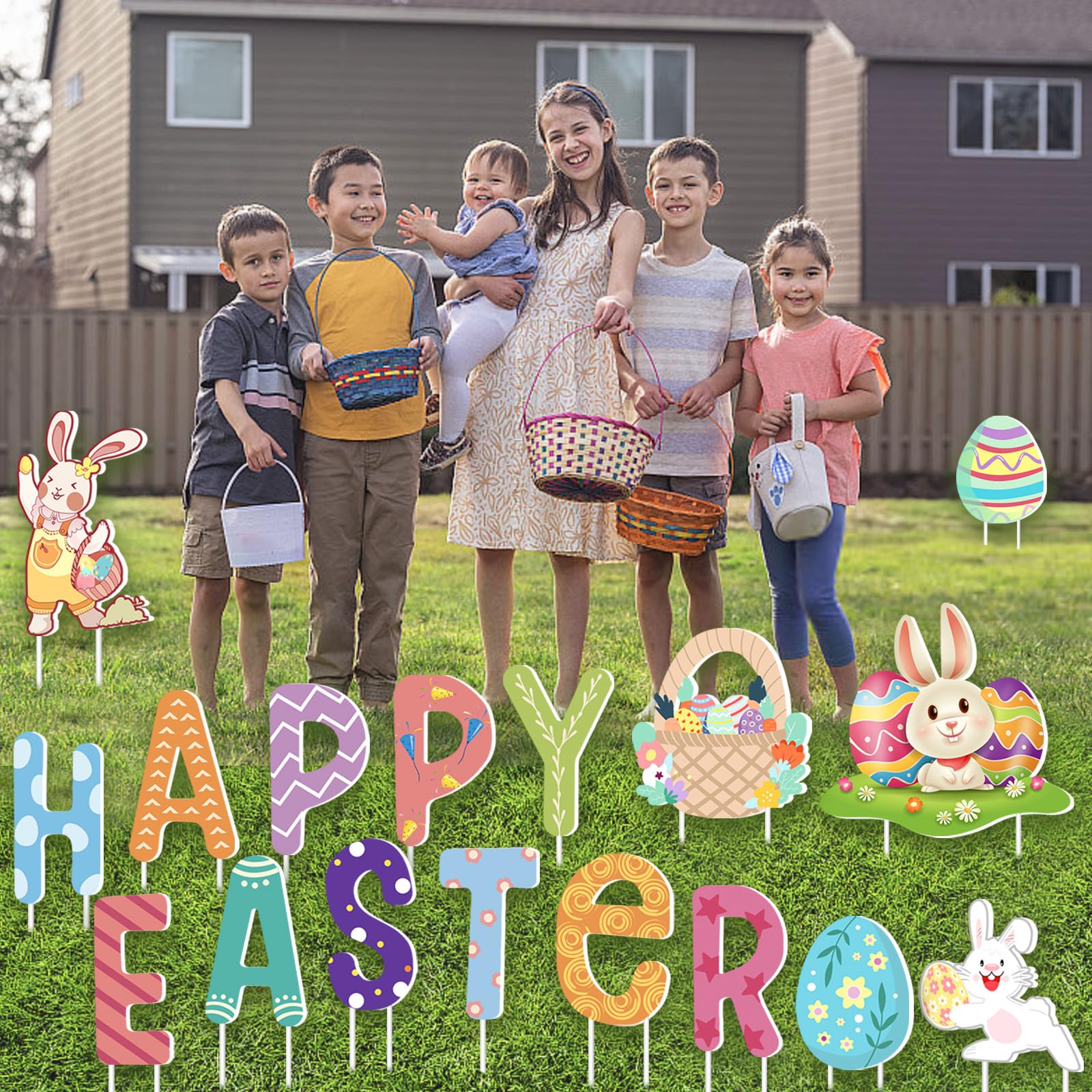 FathiSooc colorful yard stake set keeps outdoor decor visible from across the yard.