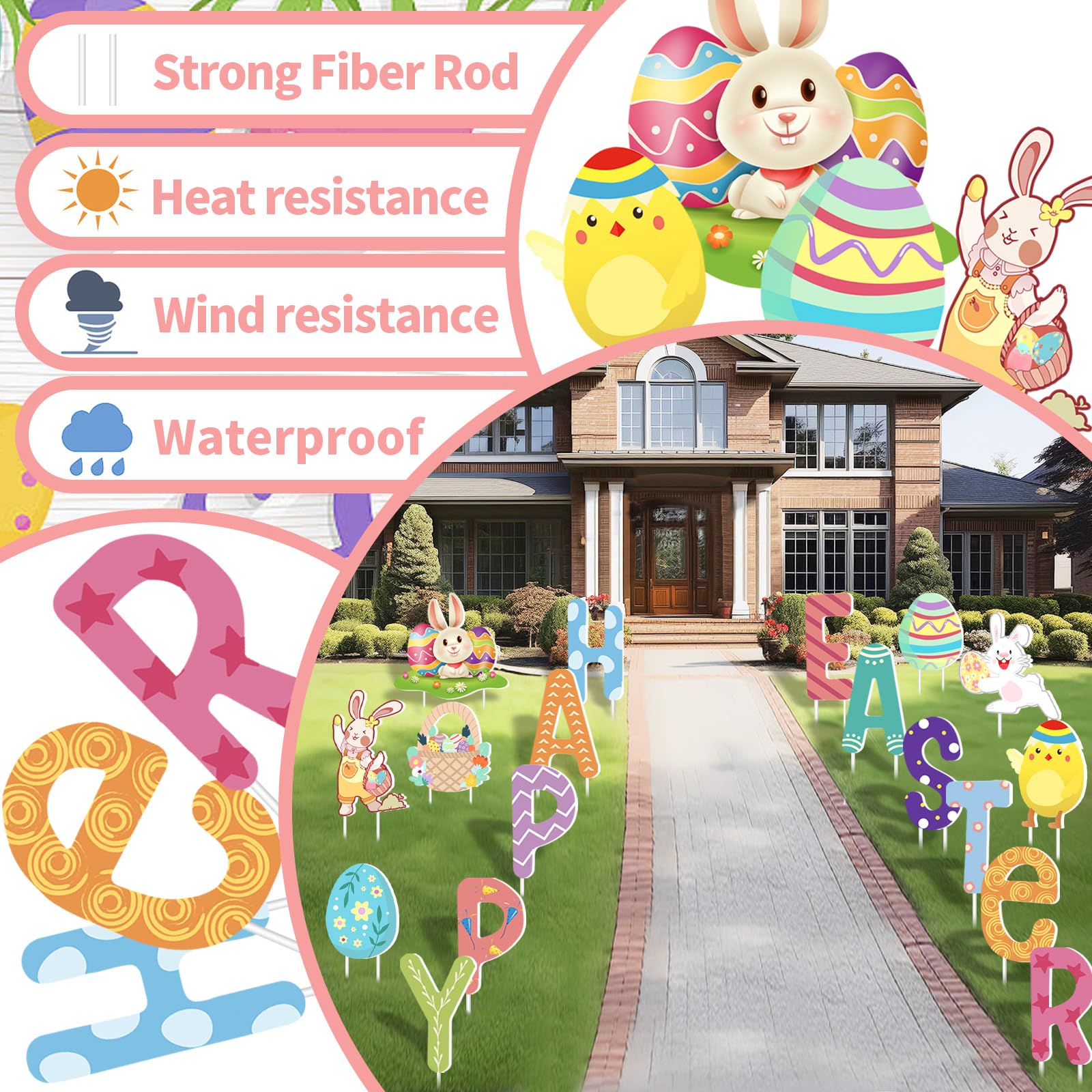 FathiSooc Easter eggs and baskets sign enhances curb appeal and photo-worthy moments.
