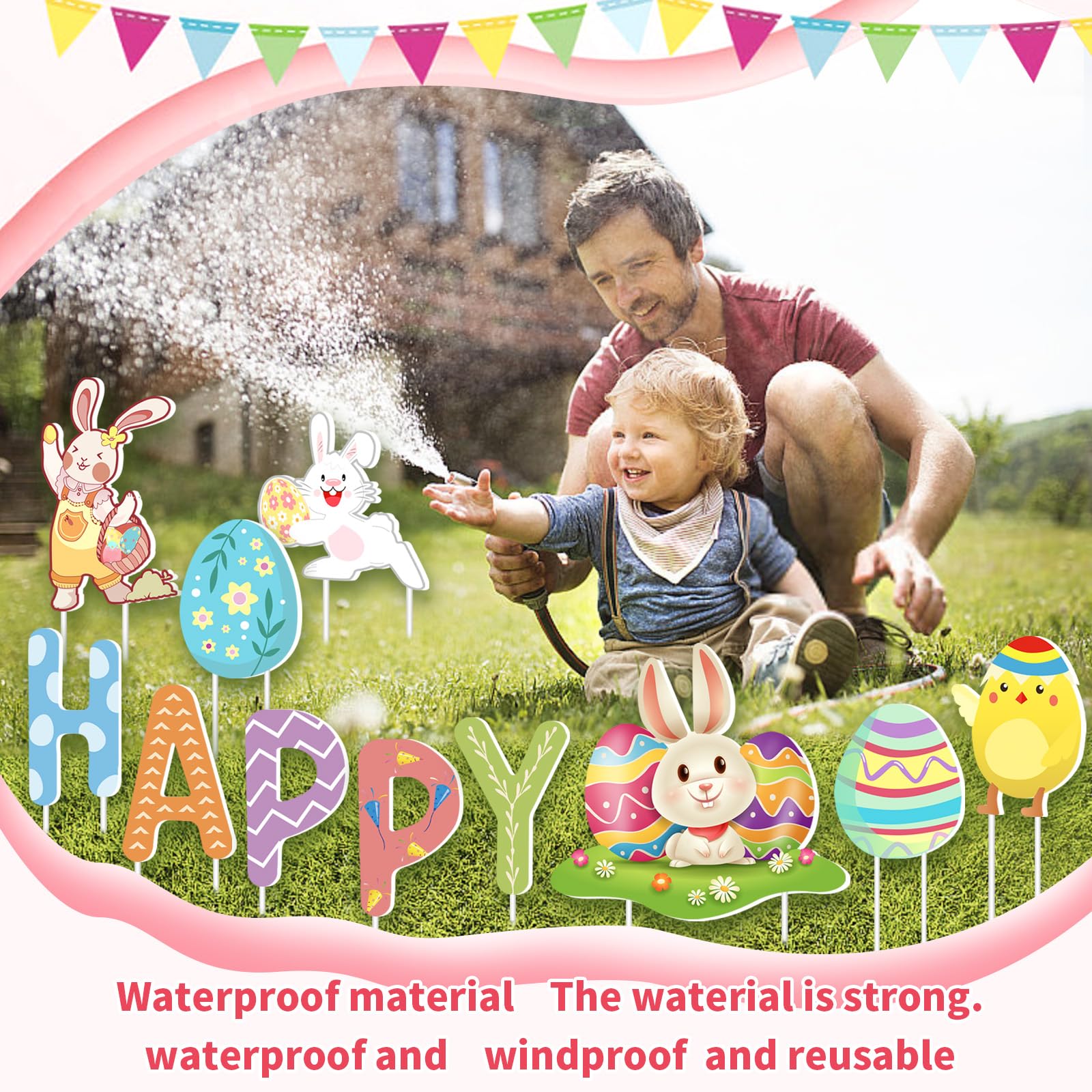 FathiSooc 15 x 8.5 inch signs create prominent Easter accents.