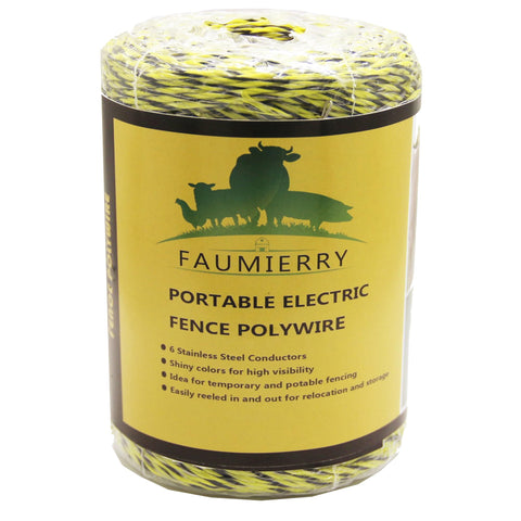 FAUMIERRY polywire spool in yellow and black for portable fencing.