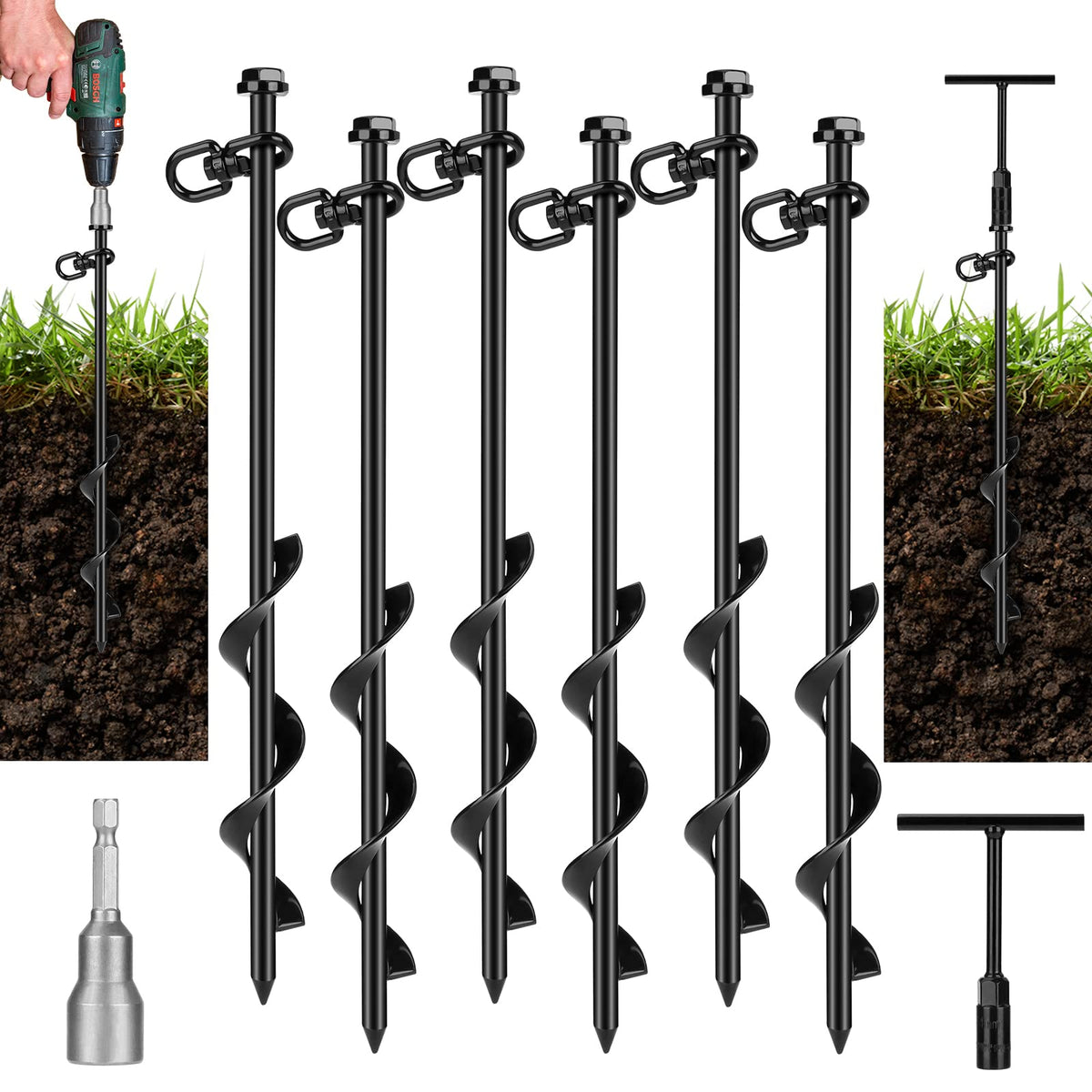 FAURIMMER ground anchor with spiral design delivers deep hold for wind-resistant setups.
