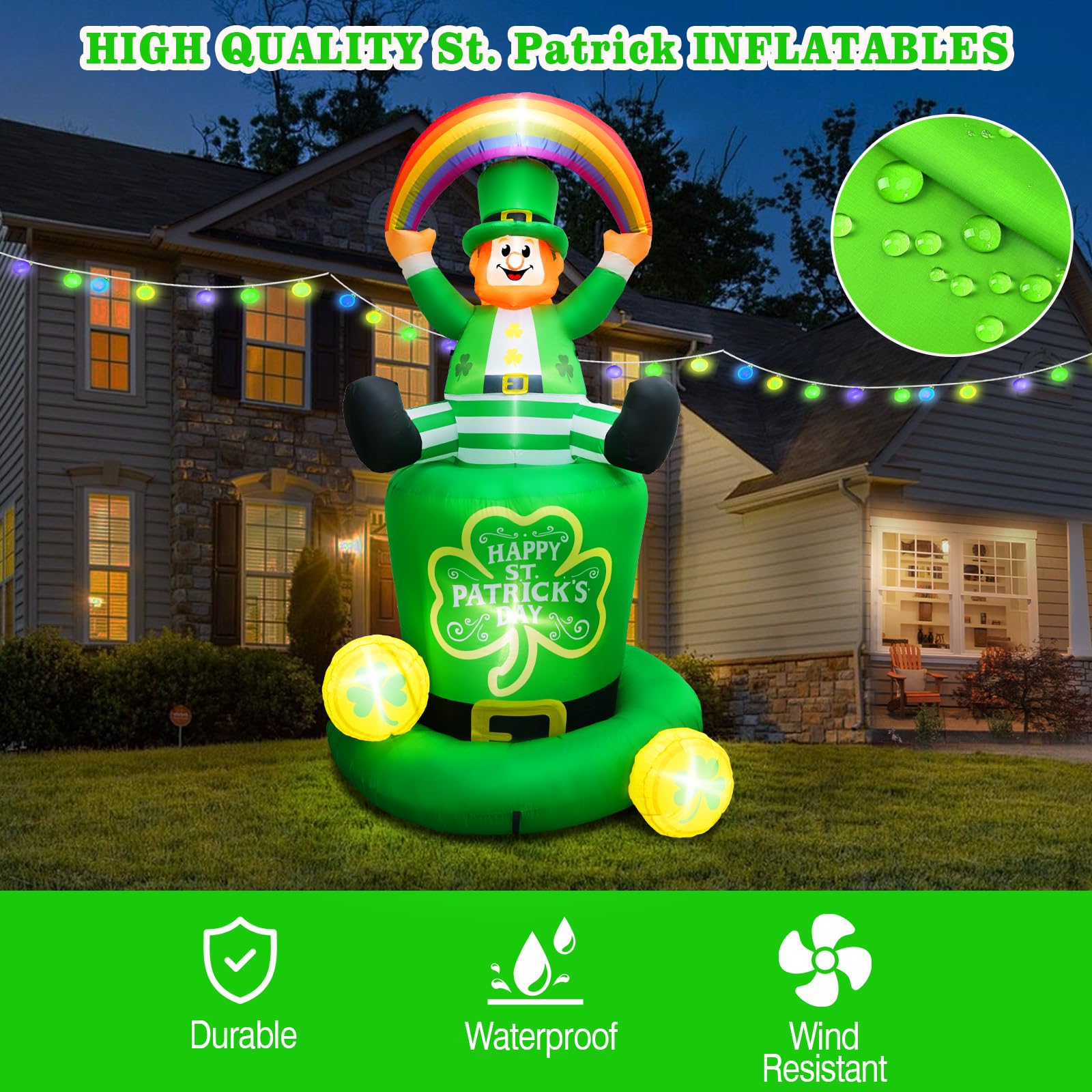 FaveHome green leprechaun with rainbow lights brightens evenings