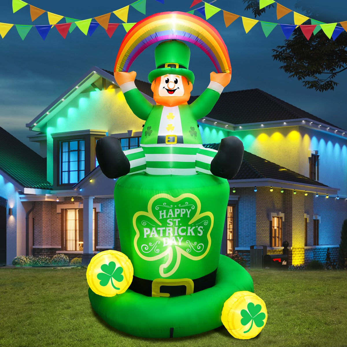 FaveHome leprechaun on shamrock hat inflatable enhances yard decor
