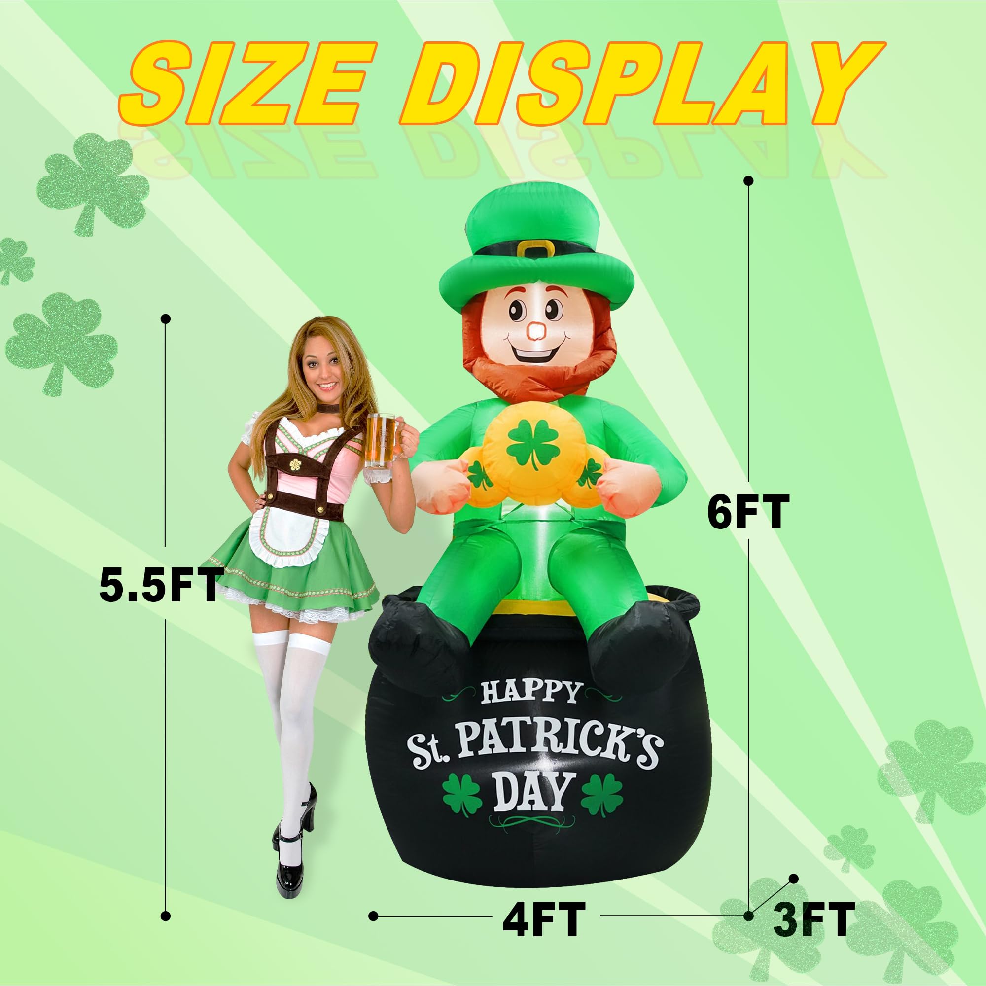 FaveHome leprechaun sitting on a pot of gold inflatable with night illumination