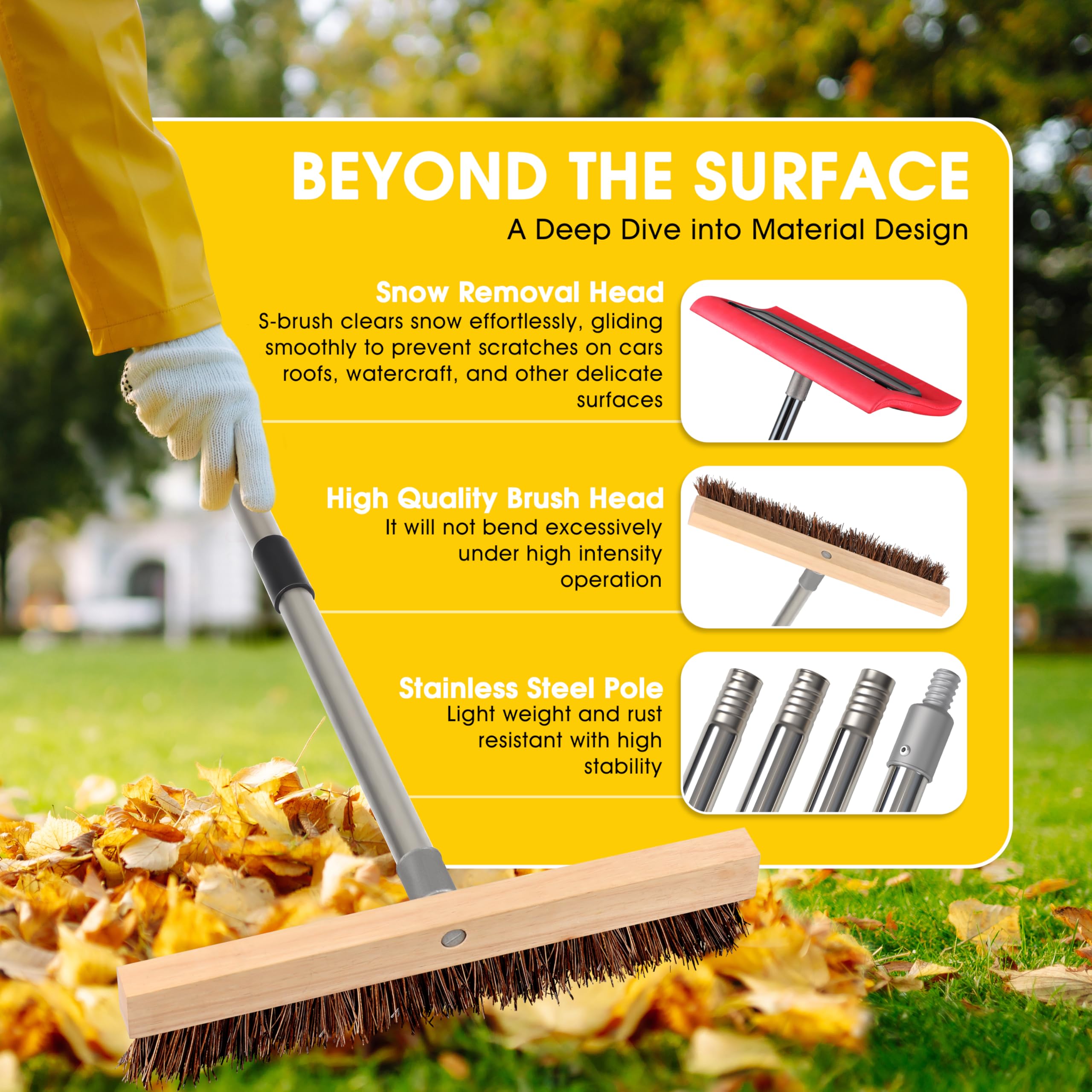 Favormony bristle brush head tackling autumn leaves on a roof