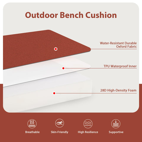 Favoyard bench cushion 42x18 side view showing adjustable straps for secure fit