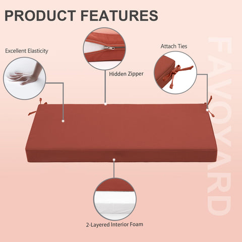 Favoyard bench cushion 42x18 waterproof cover with hidden zipper