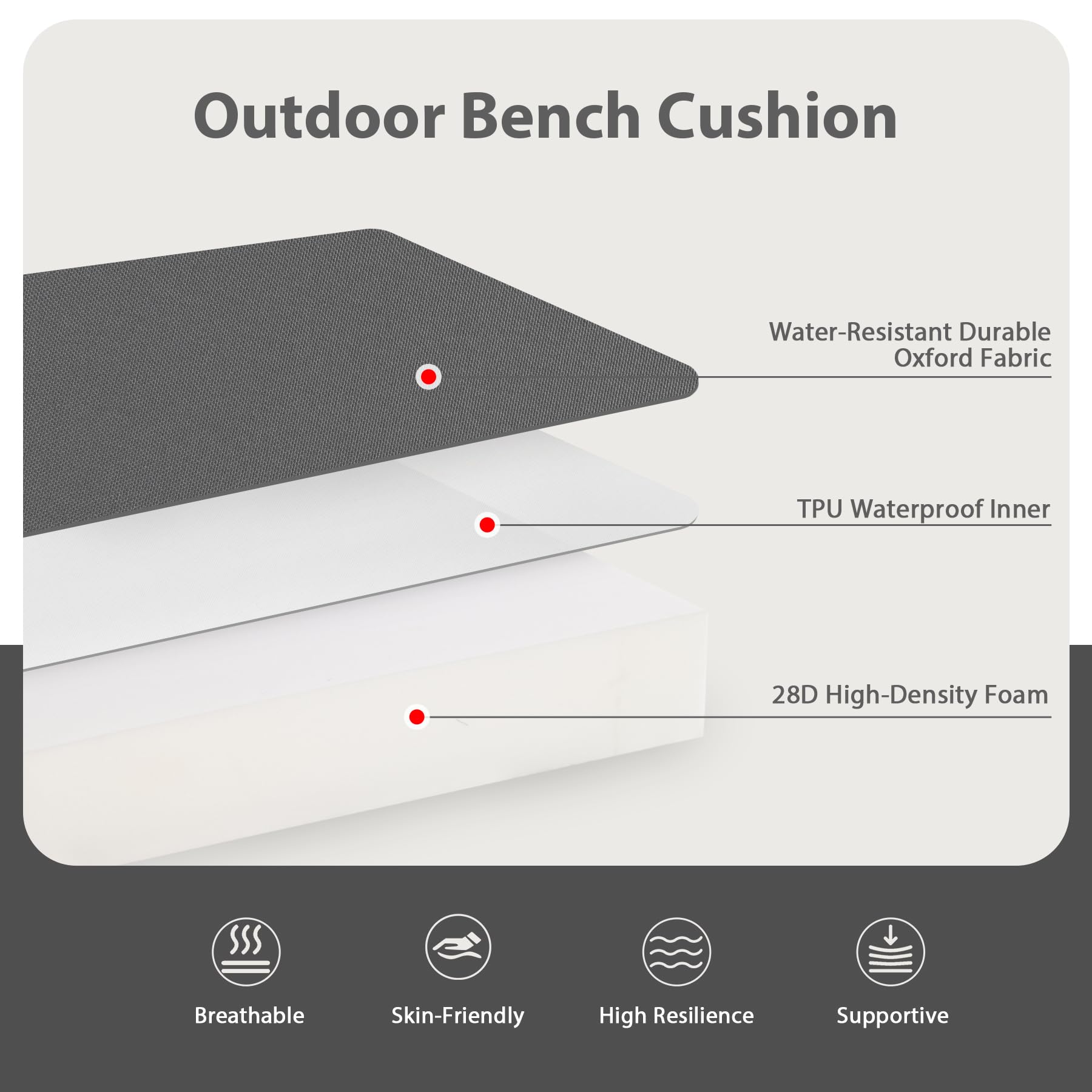 Favoyard bench cushion with adjustable side straps for secure seating