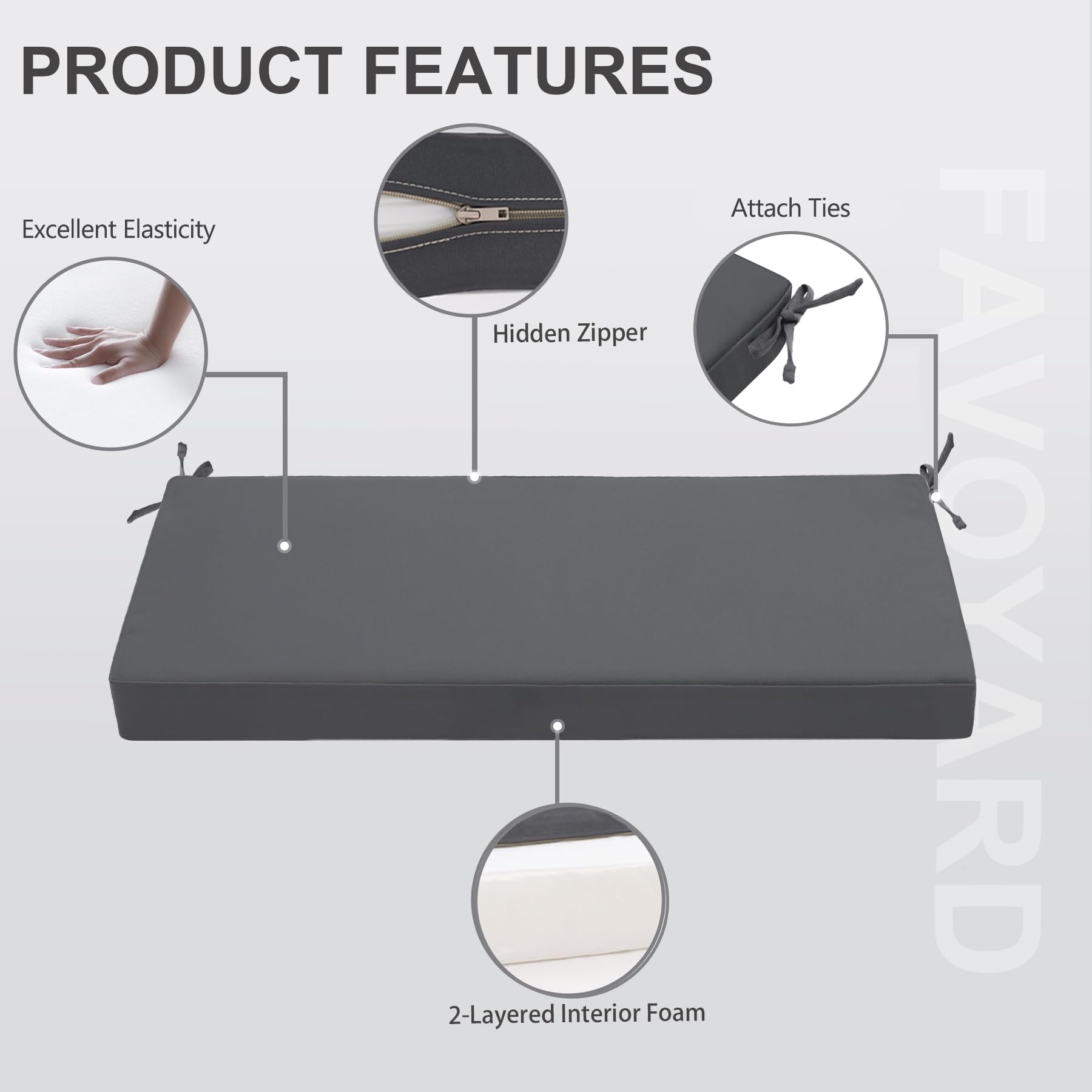 Favoyard bench cushion with hidden TPU waterproof cover and zipper