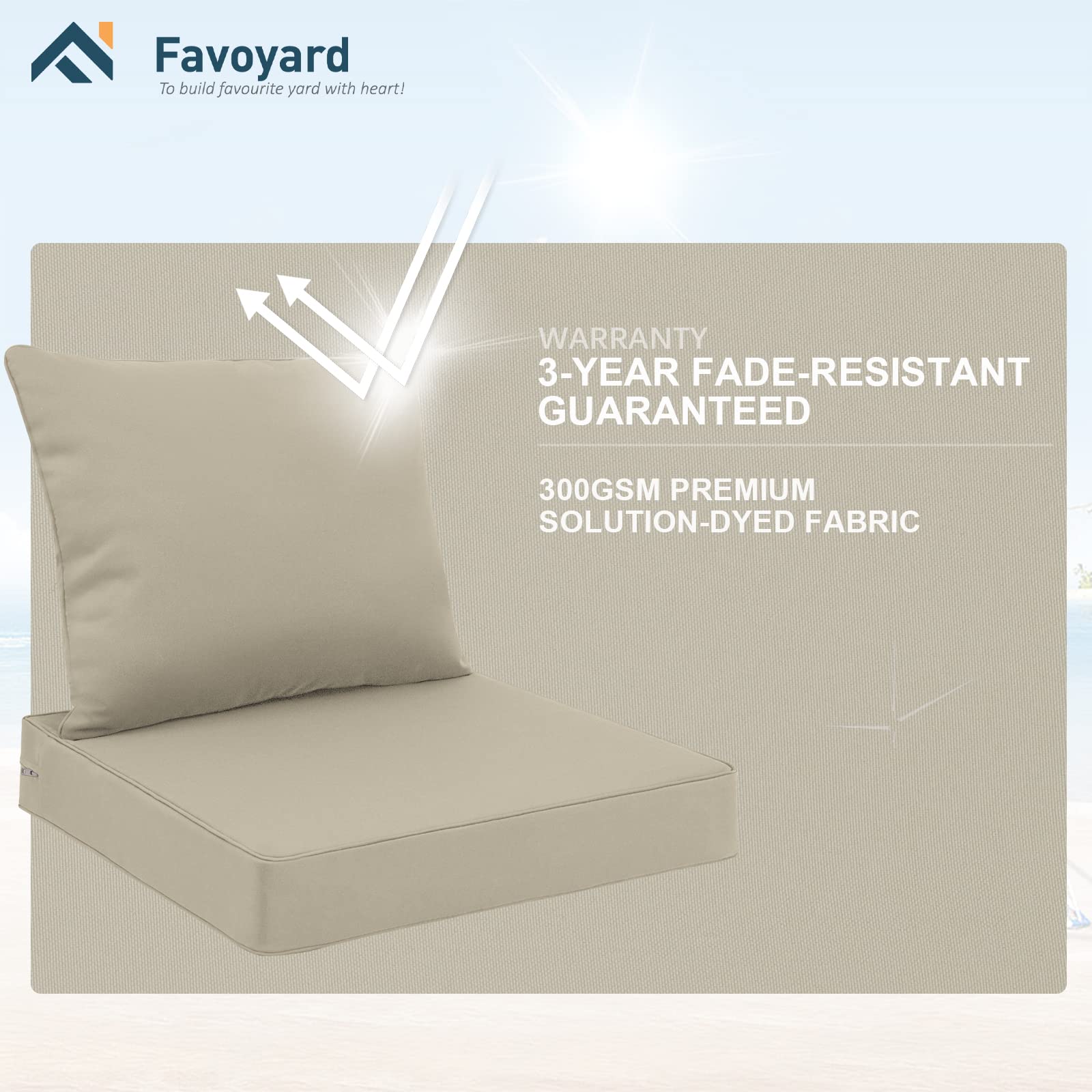 Favoyard high-resilience foam detail, quick rebound for lasting comfort.