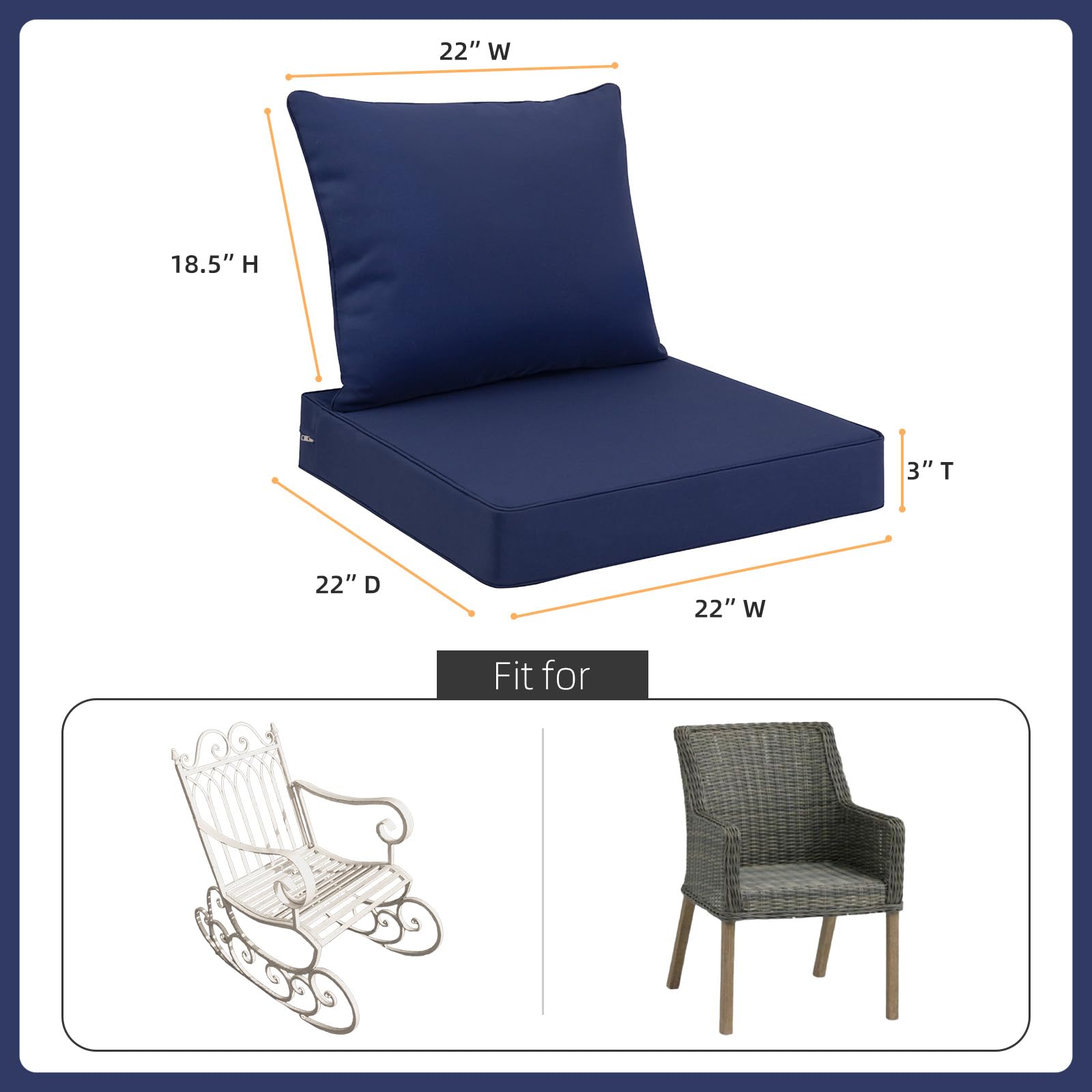 Favoyard outdoor back cushion 22x18-5 with securing tie straps.