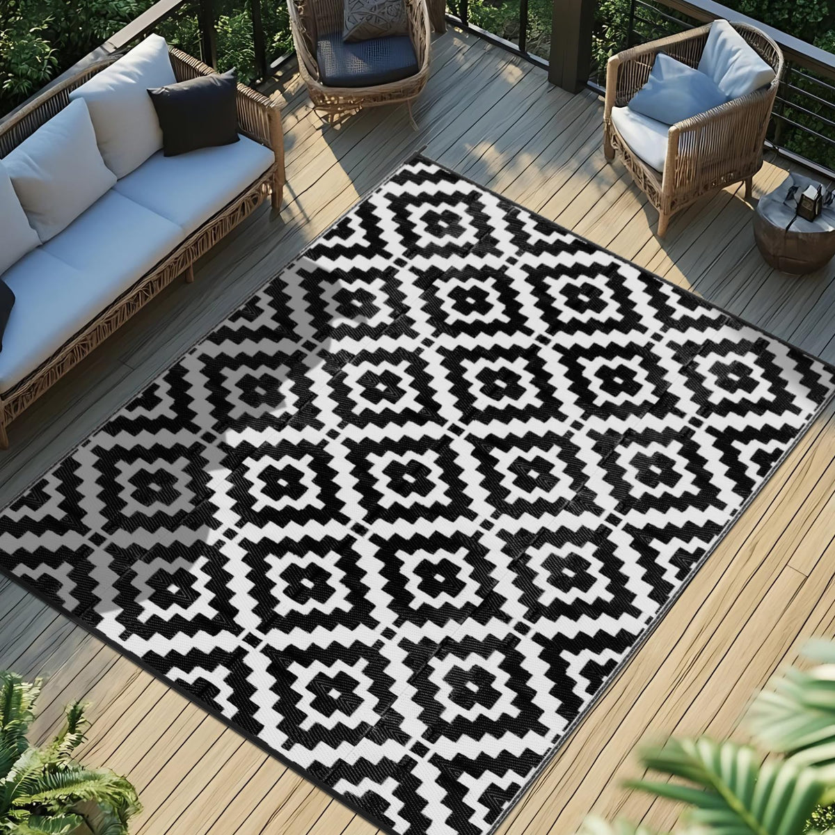 Favoyard 5x8ft waterproof outdoor rug on patio for easy cleanup