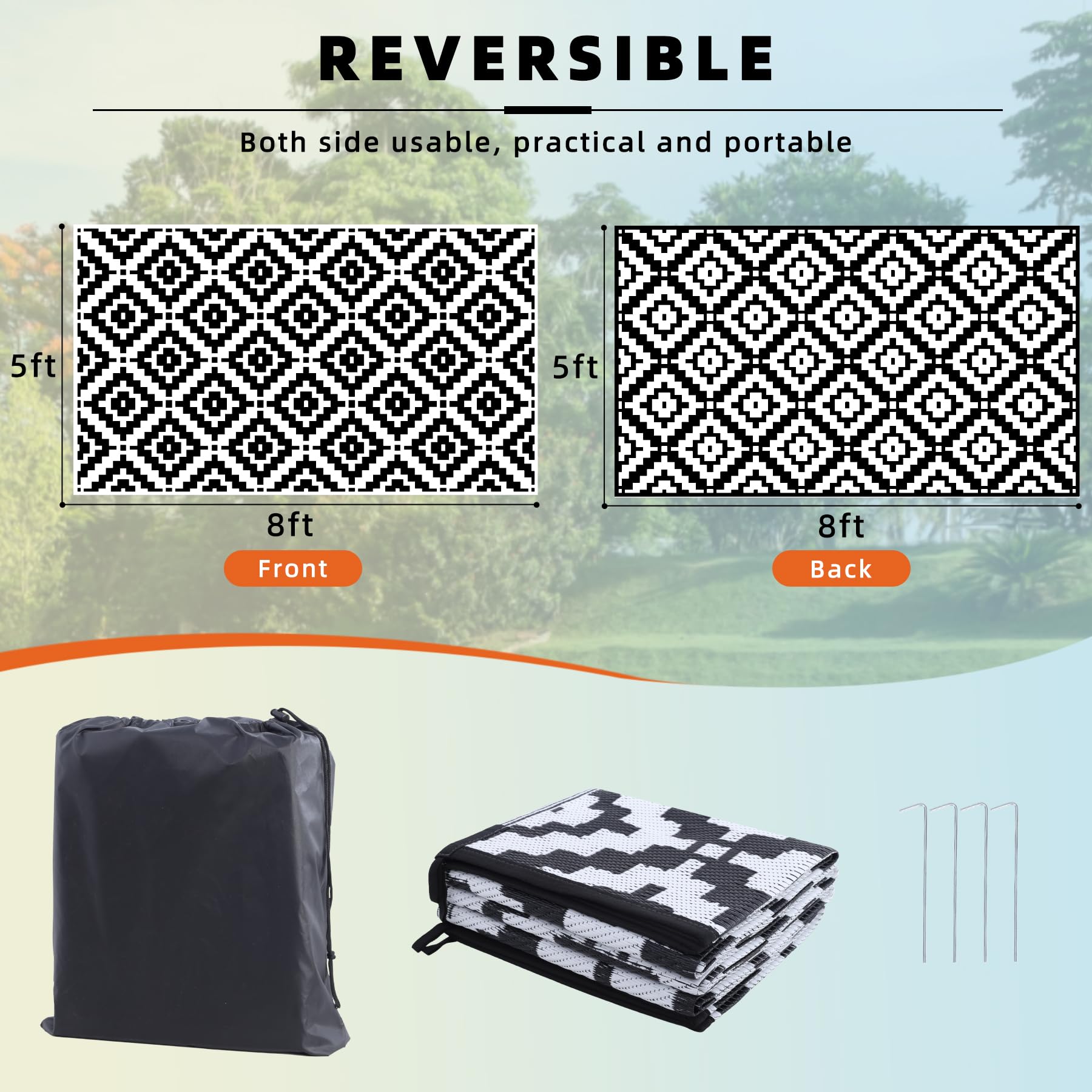 Favoyard plastic straw rug lightweight for camping and travel