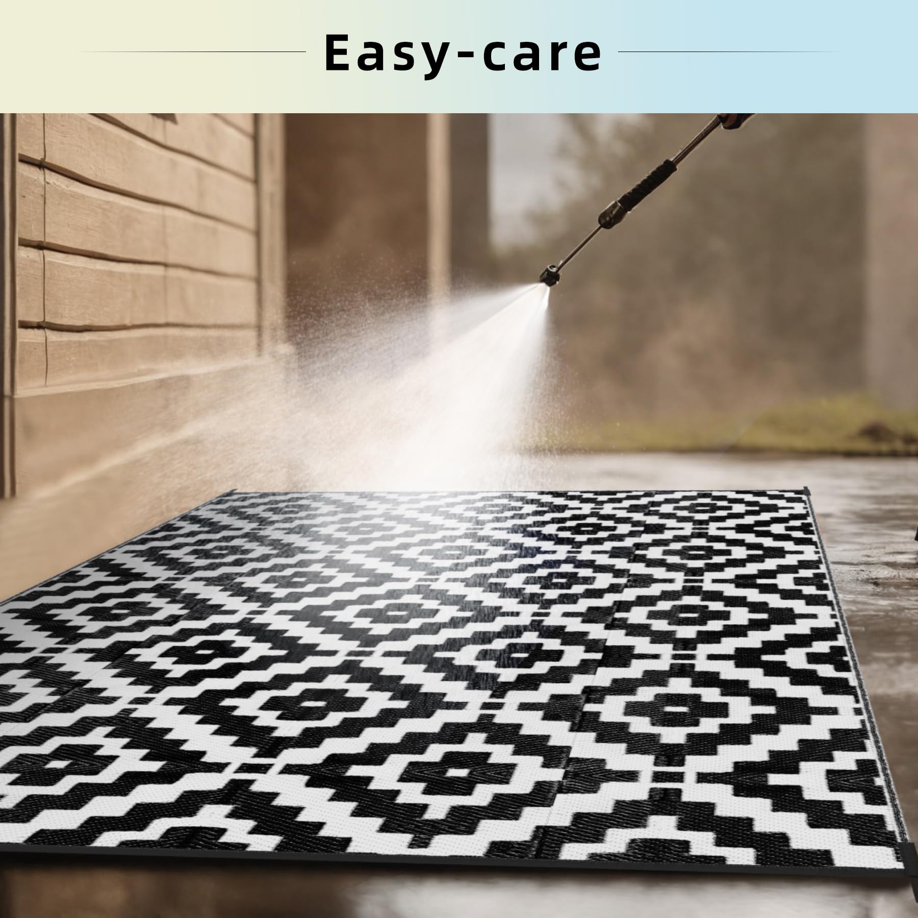 Favoyard weather-resistant rug preserves color under sun