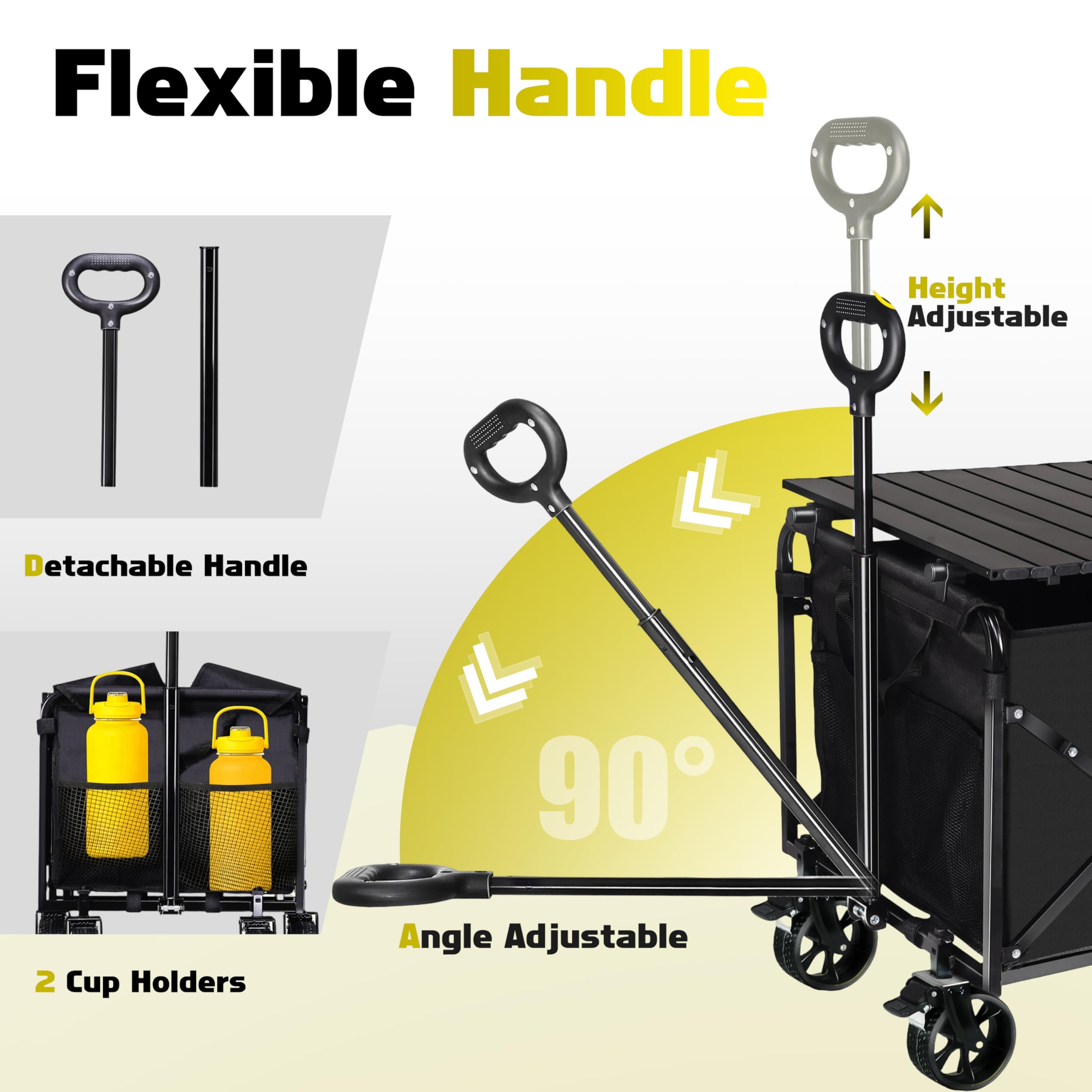 Favsh 500lbs wagon includes two cup holders for beverages on outdoor trips.