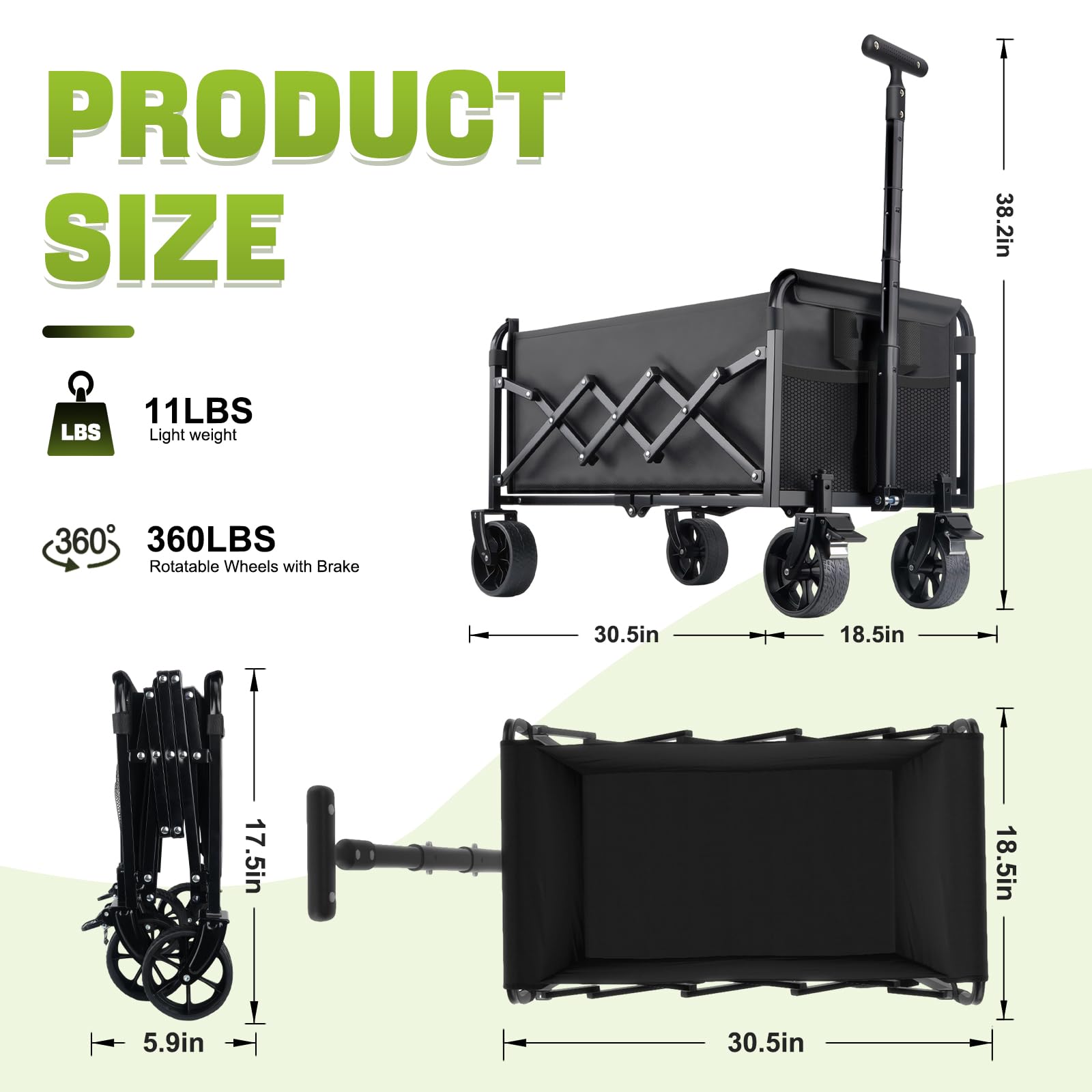 Favsh collapsible wagon extended with handle for comfortable pulling and space-saving storage.