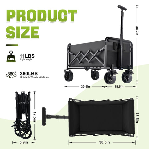 Favsh collapsible wagon extended with handle for comfortable pulling and space-saving storage.