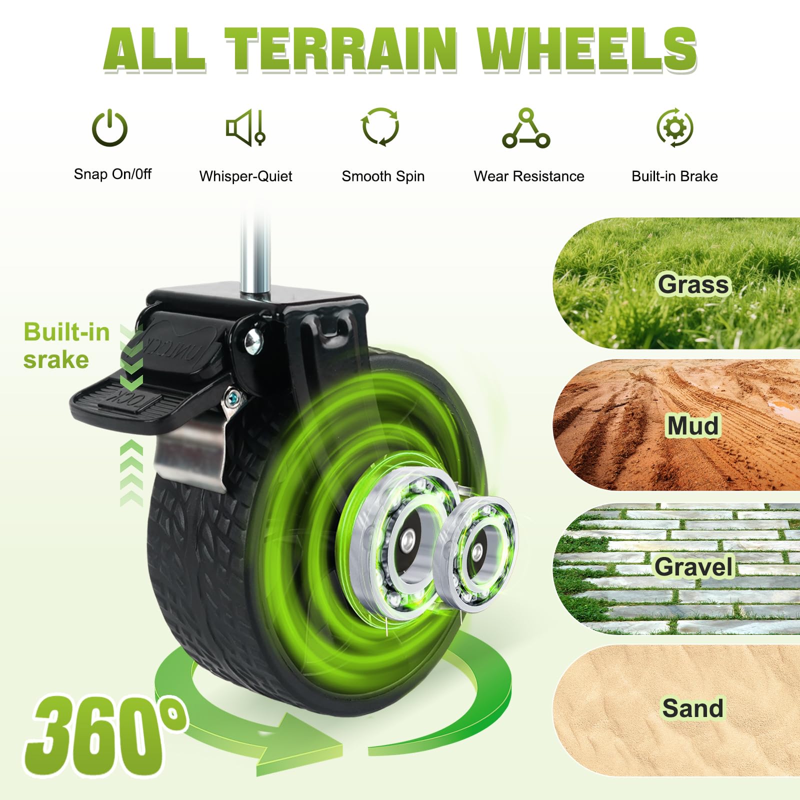 Favsh wagon brake system provides reliable stopping on slopes and uneven surfaces.