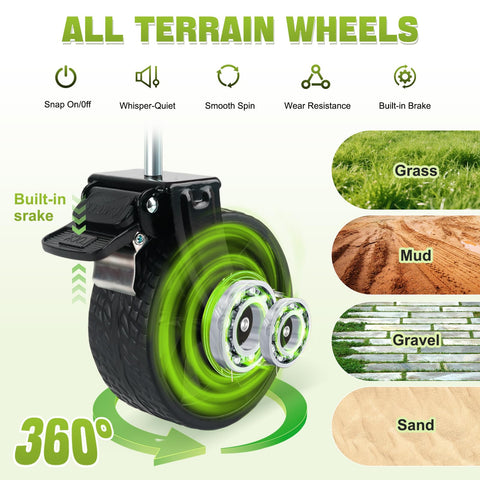 Favsh wagon brake system provides reliable stopping on slopes and uneven surfaces.