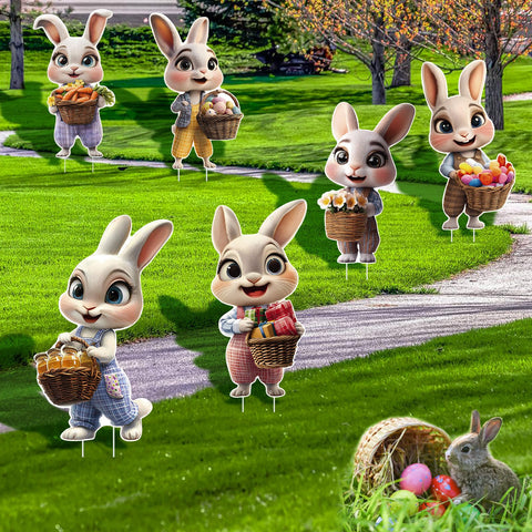 Fayayuan Easter Bunny sign 5: colorful outdoor sign with stakes for easy installation.
