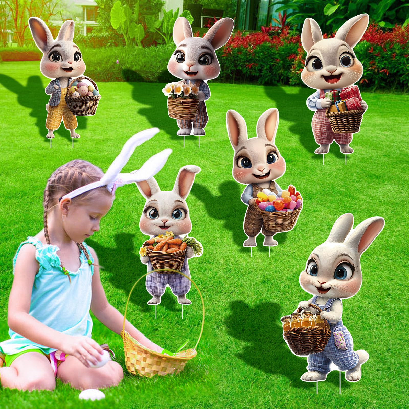 Fayayuan Easter Bunny sign 6: weather-resistant decor suitable for porch, lawn, and pathways.