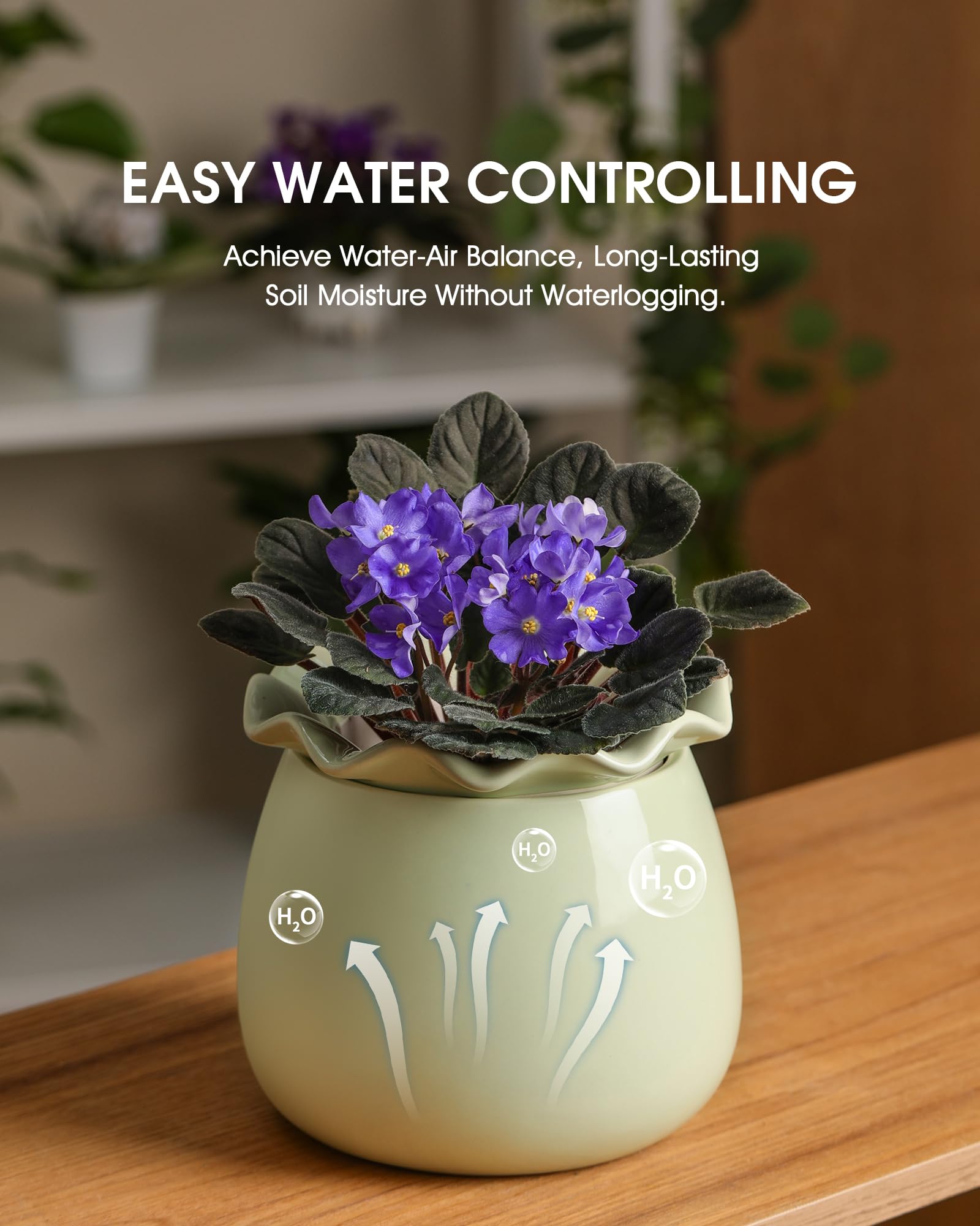 Fayoula African violet pot with glossy green finish for stylish spaces.